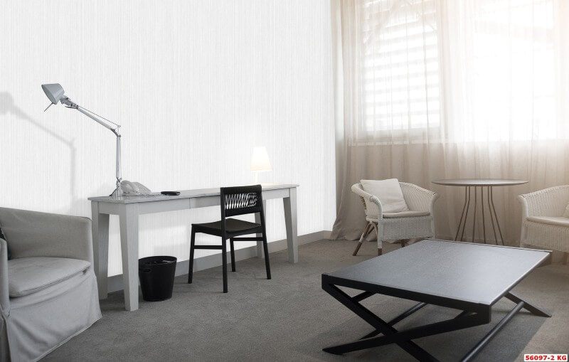 Mẫu giấy dán tường màu trắng vân kẻ sọc nhẹ nhàng đơn giản cho chung cư, biệt thự, nhà phố, văn phòng, showroom, khách sạn, nhà hàng...